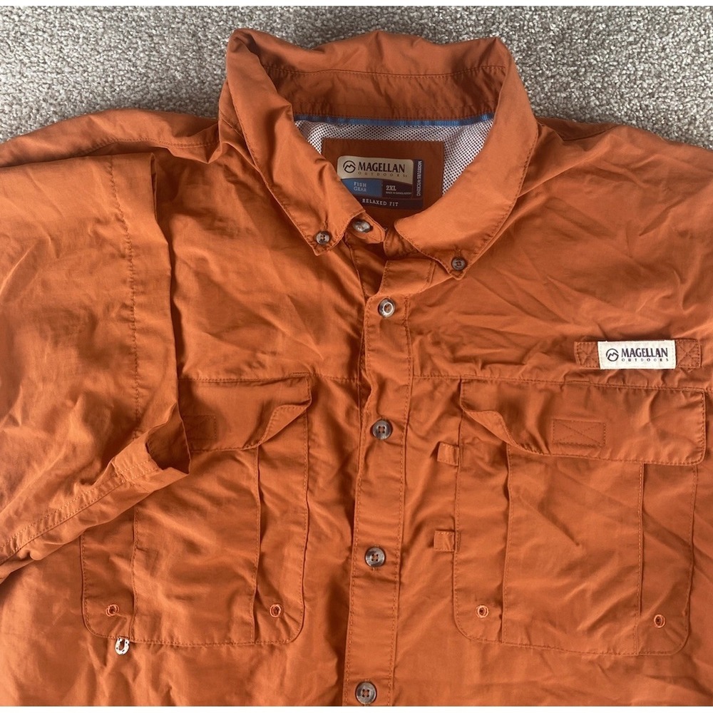 Magellan Laguna Mens 2XL Shirt Solid Fish Gear Burnt Orange Pocket Vented Wick